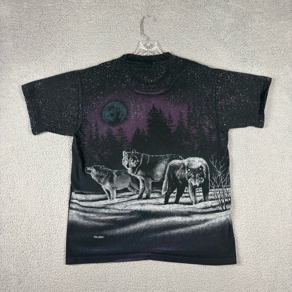 Vtg 90’s San Segal Wolf T-shirt Adult Large Double Sided AOP 1991 Nature Grunge - Picture 6 of 8